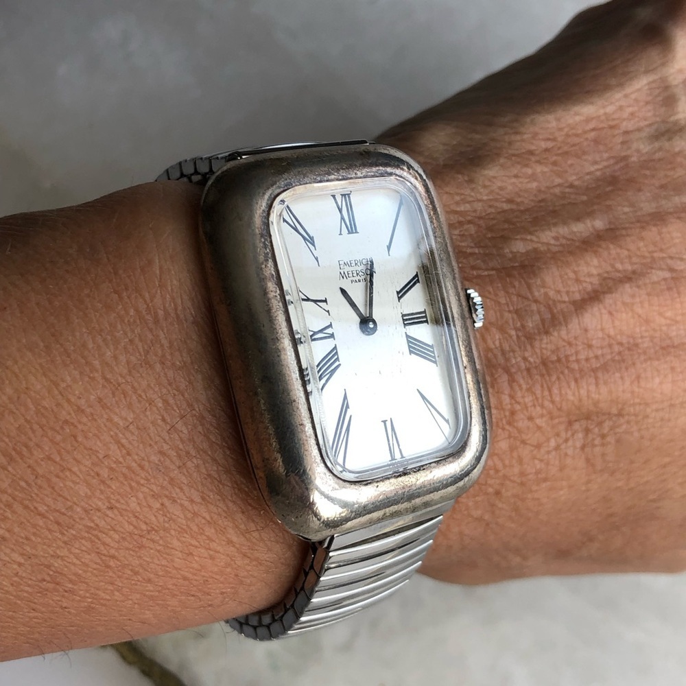 Vintage Emerich Meerson Paris Solid Sterling Silver Tank Rectangle Case Watch - Picture 3 of 9